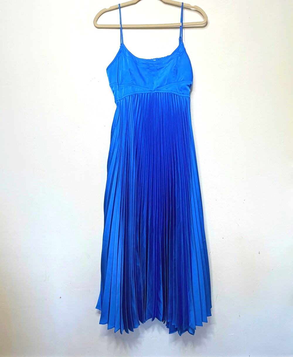 House of Harlow 1960 Blue Pleated Satin Empire Waist Midi Maxi Dress Size M